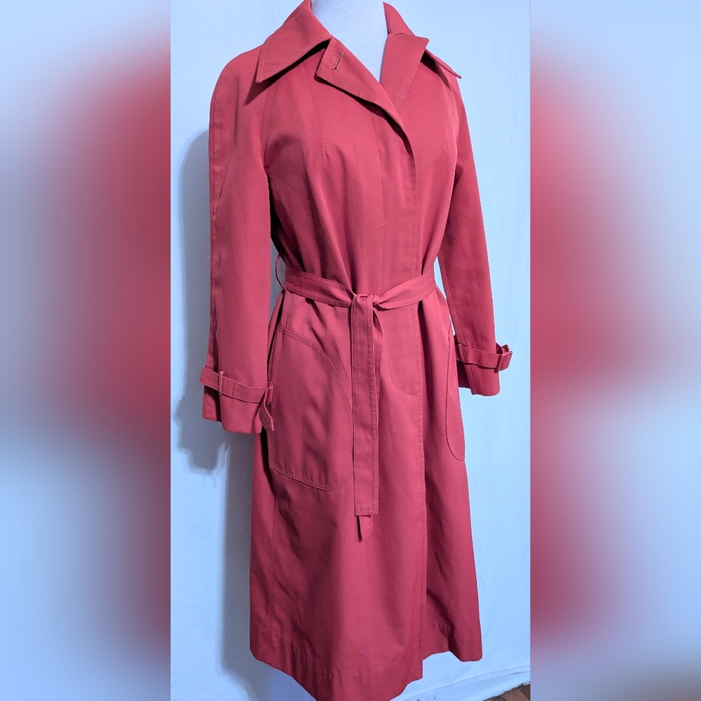 Vintage Misty Harbor Red Trench Coat Plaid Lining Like New